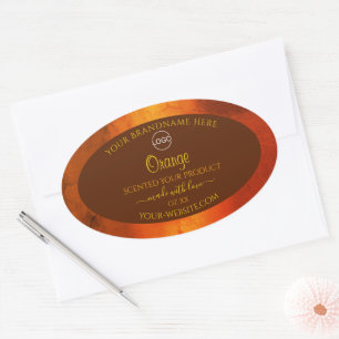 Shimmery Orange Marble Elegante Product Labels Log Ovaler Aufkleber