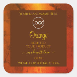 Shimmery Orange Marble Elegante Product Labels Log Quadratischer Aufkleber