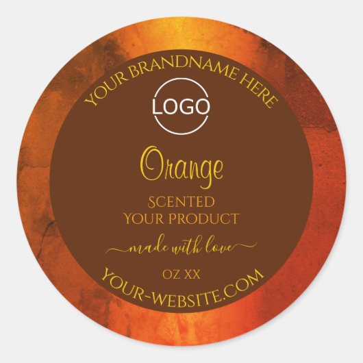Shimmery Orange Marble Elegante Product Labels Log Runder Aufkleber (Vorderseite)