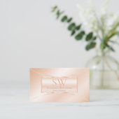 Shimmery Pastel Rose Coral mit Monogramm und Foto Visitenkarte (Stehend Vorderseite)