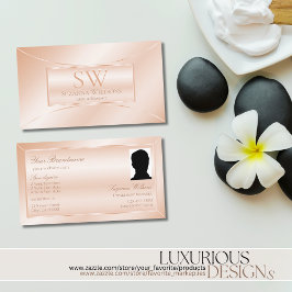 Shimmery Pastel Rose Coral mit Monogramm und Foto Visitenkarte