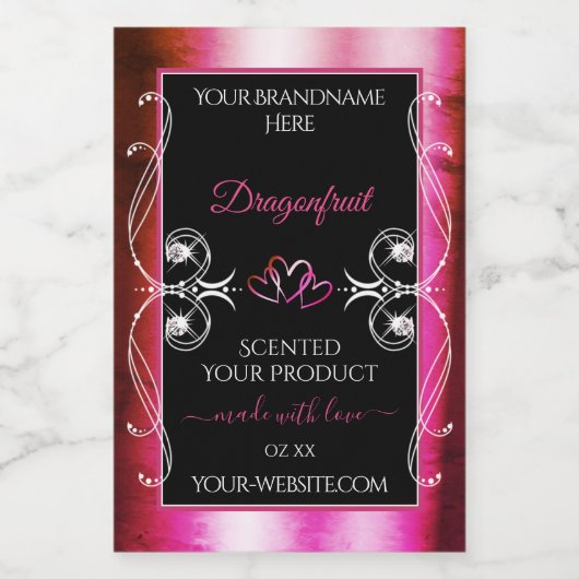 Shimmery Pink Black Product Labels Diamonds Hearts Lebensmitteletikett (Einzelnes Label)