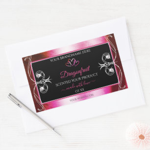Shimmery Pink Black Product Labels Diamonds Hearts Rechteckiger Aufkleber