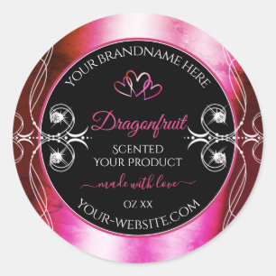 Shimmery Pink Black Product Labels Diamonds Hearts Runder Aufkleber