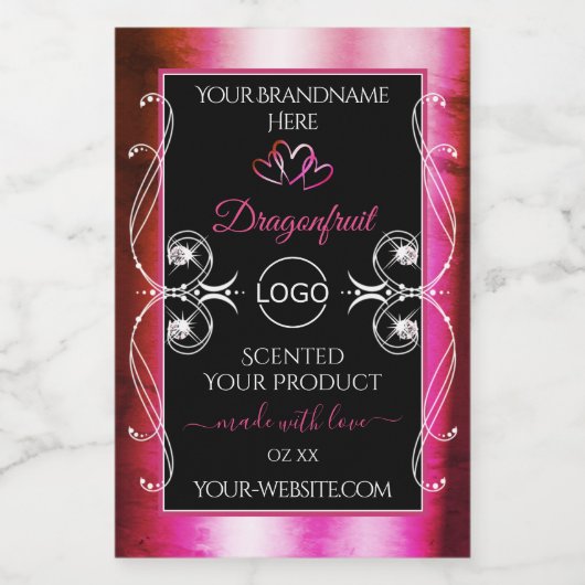 Shimmery Pink Black Product Labels Diamonds Logo Lebensmitteletikett (Einzelnes Label)
