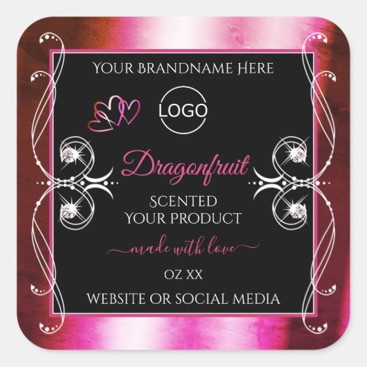 Shimmery Pink Black Product Labels Diamonds Logo Quadratischer Aufkleber (Vorderseite)