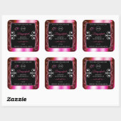 Shimmery Pink Black Product Labels Diamonds Logo Quadratischer Aufkleber (Blatt)