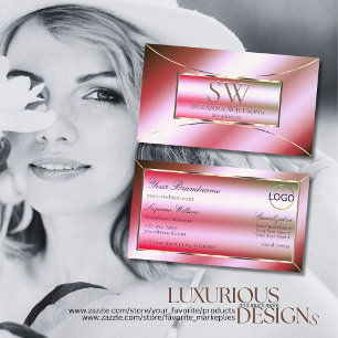 Shimmery Pink Green Ombre mit Monogram und Logo Visitenkarte