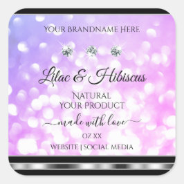 Shimmery Pink Lila Glitzer Produktmarken Juwelen Quadratischer Aufkleber