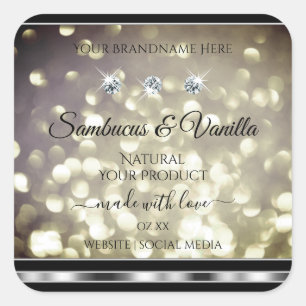 Shimmery Platinum Glitzer Product Labels Diamonds Quadratischer Aufkleber