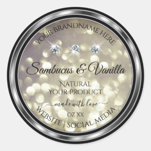 Shimmery Platinum Glitzer Product Labels Diamonds Runder Aufkleber