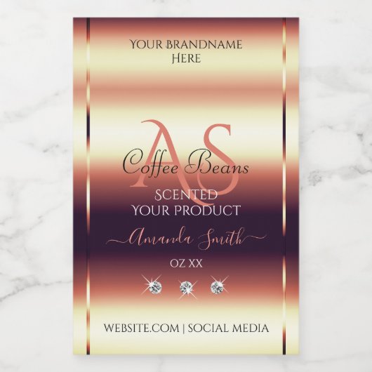 Shimmery Red Brown Product Labels Jewels Initials Lebensmitteletikett (Einzelnes Label)