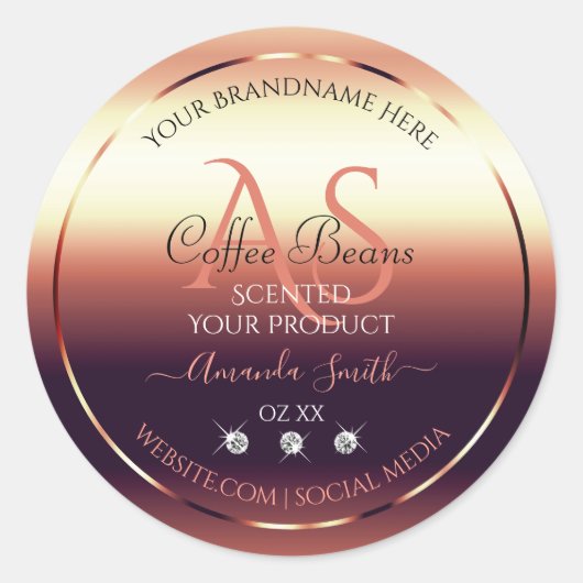 Shimmery Red Brown Product Labels Jewels Initials Runder Aufkleber (Vorderseite)
