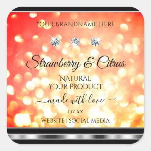 Shimmery Red Gold Glitzer Product Labels Diamonds Quadratischer Aufkleber