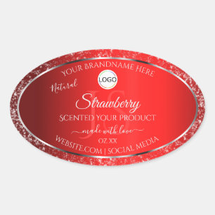 Shimmery Red Logo Initials Glitzer Produktmarken Ovaler Aufkleber