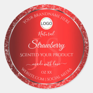Shimmery Red Logo Initials Glitzer Produktmarken Runder Aufkleber