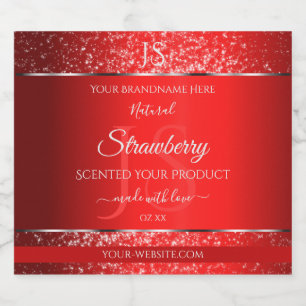 Shimmery Red mit Glitzer Initials Produktmarken Alkoholflaschenetikett