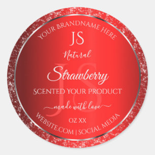 Shimmery Red mit Glitzer Initials Produktmarken Runder Aufkleber