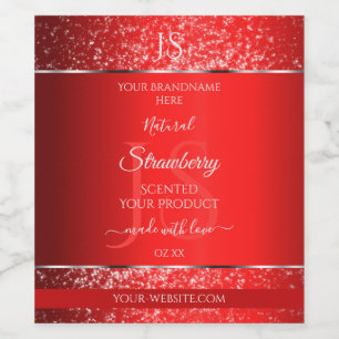 Shimmery Red mit Glitzer Initials Produktmarken Weinetikett