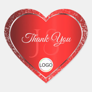 Shimmery Red mit Logoinitis Glitzer Vielen Dank Herz-Aufkleber