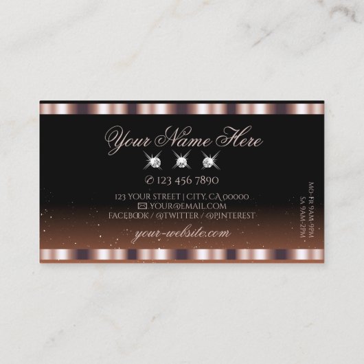 Shimmery Rose Gold Brown Sparkle Jewels Stilvoll Visitenkarte (Rückseite)