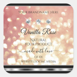 Shimmery Rose Gold Glitzer Produktkennzeichnungen  Quadratischer Aufkleber