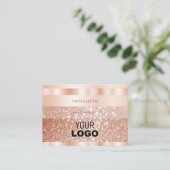 Shimmery Rose Gold Sparkle Glitzer Logo hinzufügen Visitenkarte (Stehend Vorderseite)
