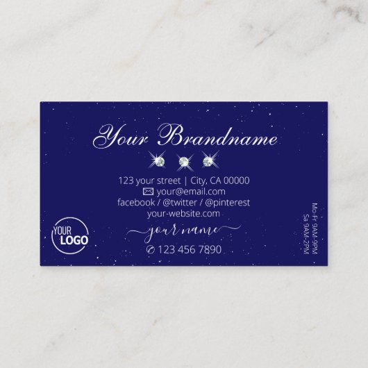 Shimmery Royal Blue Sparkling Diamonds mit Logo Visitenkarte (Rückseite)