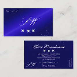Shimmery Royal Blue Sparkling Diamonds Monogram Visitenkarte