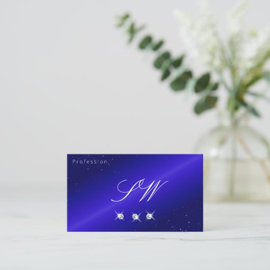 Shimmery Royal Blue Sparkling Diamonds Monogram Visitenkarte (Stehend Vorderseite)