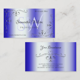Shimmery Royal Blue Verziert Corner Border Initial Visitenkarte