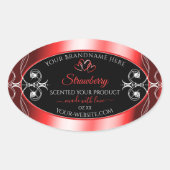 Shimmery Ruby Red Frame Black Product Label Juwele Ovaler Aufkleber (Vorderseite)