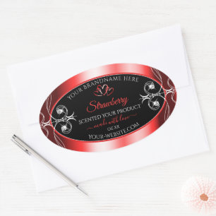 Shimmery Ruby Red Frame Black Product Label Juwele Ovaler Aufkleber