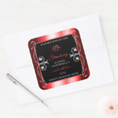 Shimmery Ruby Red Frame Black Product Label Juwele Quadratischer Aufkleber (Umschlag)