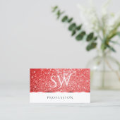 Shimmery Ruby Red Glitzer Sparkle Stars Initialen Visitenkarte (Stehend Vorderseite)