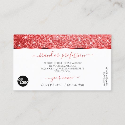 Shimmery Ruby Red Glitzer Sparkle Stars Logo hinzu Visitenkarte (Rückseite)