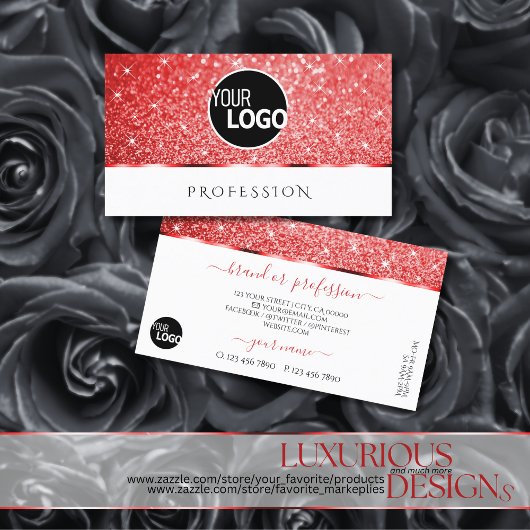 Shimmery Ruby Red Glitzer Sparkle Stars Logo hinzu Visitenkarte
