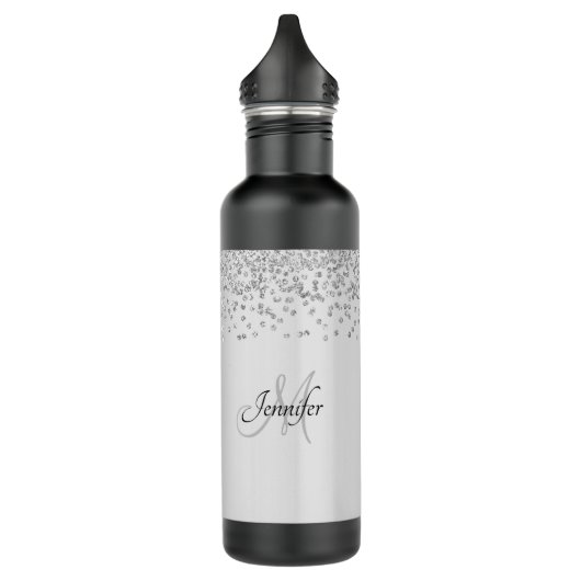 Shimmery Silver Satin & Glitzer Glitzern Edelstahlflasche (Links)