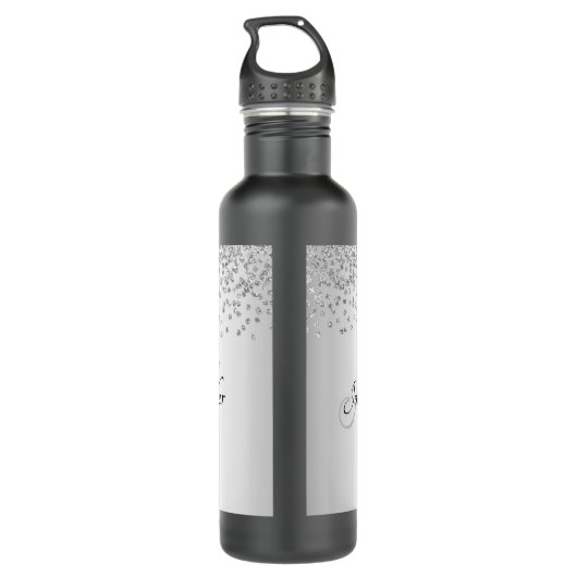 Shimmery Silver Satin & Glitzer Glitzern Edelstahlflasche (Rückseite)