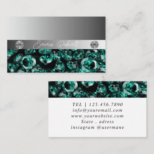 Shimmery Silver Sparkle Glitzer Diamonds Visitenkarte (Vorne/Hinten)