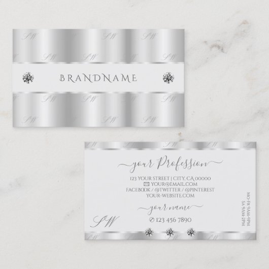 Shimmery Silver Sparkle Jewels Monogram Luxuriöse Visitenkarte (Vorne/Hinten)