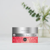 Shimmery Silver Sparkle Ruby Red Glitzer mit Logo Visitenkarte (Stehend Vorderseite)