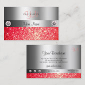 Shimmery Silver Sparkle Ruby Red Glitzer Monogram Visitenkarte (Vorne/Hinten)