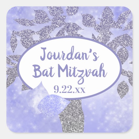 Shimmery Silver Tree of Life Bat Mitzvah Sticker (Vorderseite)