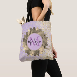 Shimmery Stars Gold Lotus Mandala Monogram Tasche