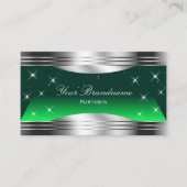 Shimmery Stars Green Silver Borders Imitats gefloc Visitenkarte (Vorderseite)