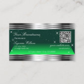 Shimmery Stars Green Silver Borders Logo QR Code Visitenkarte (Rückseite)