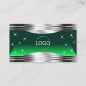 Shimmery Stars Green Silver Borders Logo und Foto Visitenkarte (Vorderseite)