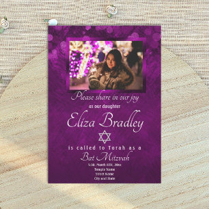 Shimmery Violet Bat Mitzvah Einladung mit Star