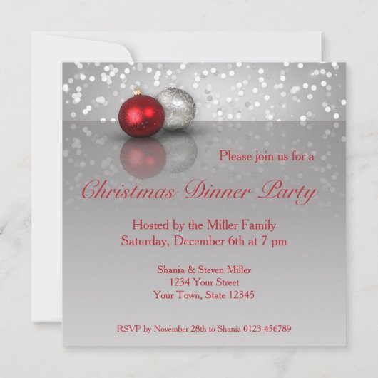 Shimmery Weihnachtsverzierungen - Einladung (Rückseite)